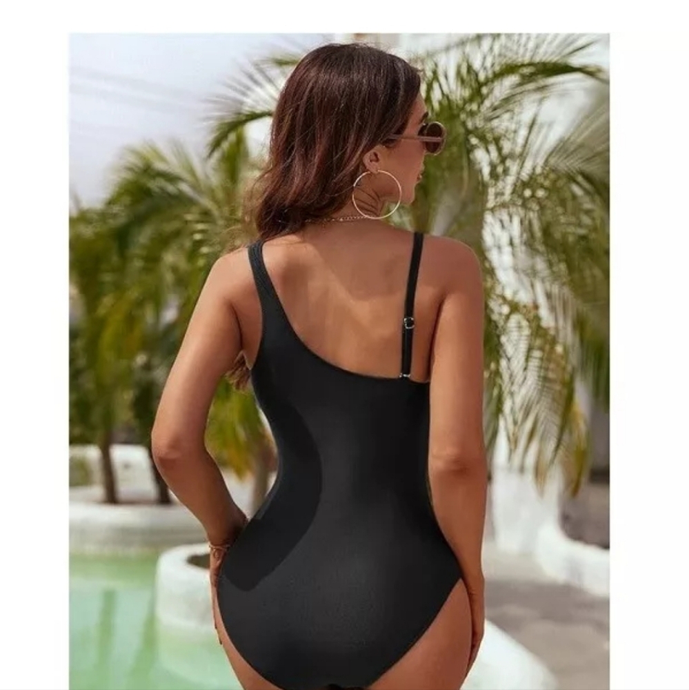 Black Mesh Cutout One-Piece Swimsuit - Women - Picture 2 of 5